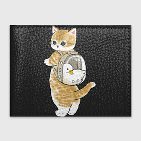 Обложка для студенческого билета с принтом Котёнок с гусём в Кировске, натуральная кожа | Размер: 11*8 см; Печать на всей внешней стороне | Тематика изображения на принте: арт | гусь | домашнее животное | кот | котёнок | кошка | милая кошка | милый кот | милый котёнок | пончик | прогулка | рисунок | рюкзак