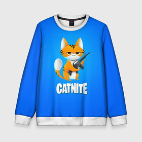 Детский свитшот 3D с принтом Catnite в Кировске, 100% полиэстер | свободная посадка, прямой крой, мягкая тканевая резинка на рукавах и понизу свитшота | cs go | fortnite | кот | котик | смешной кот | смешной фортнайт | фортнайт | шутер