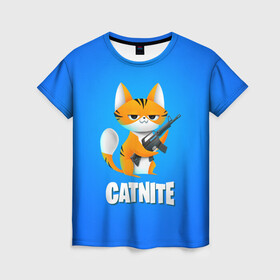 Женская футболка 3D с принтом Catnite в Кировске, 100% полиэфир ( синтетическое хлопкоподобное полотно) | прямой крой, круглый вырез горловины, длина до линии бедер | cs go | fortnite | кот | котик | смешной кот | смешной фортнайт | фортнайт | шутер