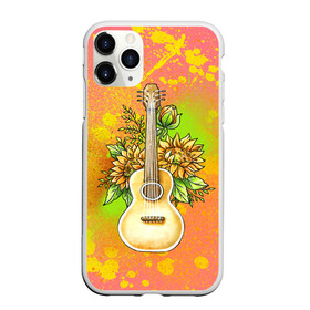 Чехол для iPhone 11 Pro Max матовый с принтом Гитара и подсолнухи в Кировске, Силикон |  | гитара | инструмент | кляксы | подсолнух | цветы