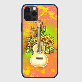 Чехол для iPhone 12 Pro с принтом Гитара и подсолнухи в Кировске, силикон | область печати: задняя сторона чехла, без боковых панелей | гитара | инструмент | кляксы | подсолнух | цветы