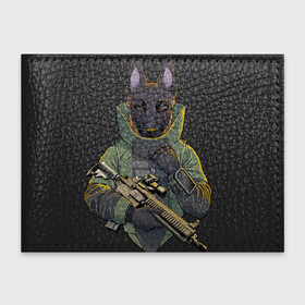 Обложка для студенческого билета с принтом Овчарка-военный в Кировске, натуральная кожа | Размер: 11*8 см; Печать на всей внешней стороне | автомат | арт | винтовка | военный | животное | зверь | оружие | пёс | рисунок | снайпер | снайперская винтовка | собака | человекоподобный