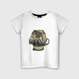 Детская футболка хлопок с принтом Слон-военный в Кировске, 100% хлопок | круглый вырез горловины, полуприлегающий силуэт, длина до линии бедер | Тематика изображения на принте: автомат | арт | животное | зверь | оружие | рисунок | слон | человекоподобный