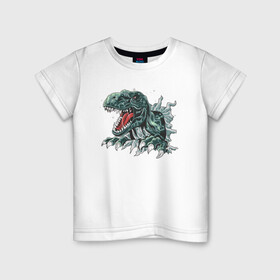 Детская футболка хлопок с принтом Динозавр в Кировске, 100% хлопок | круглый вырез горловины, полуприлегающий силуэт, длина до линии бедер | динозавр | тиранозавр | угроза | хищник | эра