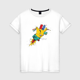 Женская футболка хлопок с принтом Летающая рука в Кировске, 100% хлопок | прямой крой, круглый вырез горловины, длина до линии бедер, слегка спущенное плечо | детские картинки | детский рисунок | игрушка | пальцы | полет | ракета | рука