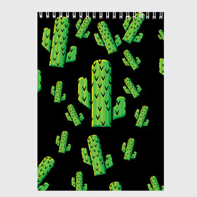 Скетчбук с принтом Cactus Time - Веселые кактусы в Кировске, 100% бумага
 | 48 листов, плотность листов — 100 г/м2, плотность картонной обложки — 250 г/м2. Листы скреплены сверху удобной пружинной спиралью | Тематика изображения на принте: cactus time | веселый | зеленый | кактусы | милый