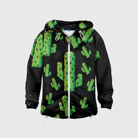 Детская ветровка 3D с принтом Cactus Time - Веселые кактусы в Кировске, 100% полиэстер | подол и капюшон оформлены резинкой с фиксаторами, по бокам два кармана без застежек, один потайной карман на груди | cactus time | веселый | зеленый | кактусы | милый