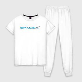 Женская пижама хлопок с принтом Space X, Спейс Икс лого в Кировске, 100% хлопок | брюки и футболка прямого кроя, без карманов, на брюках мягкая резинка на поясе и по низу штанин | astronautics | space | space x | spacex | usa | америка | космическая компания | космические полеты | космонавтика | космос | полеты | про космос | спейс x | спейс икс 