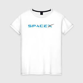 Женская футболка хлопок с принтом Space X, Спейс Икс лого в Кировске, 100% хлопок | прямой крой, круглый вырез горловины, длина до линии бедер, слегка спущенное плечо | Тематика изображения на принте: astronautics | space | space x | spacex | usa | америка | космическая компания | космические полеты | космонавтика | космос | полеты | про космос | спейс x | спейс икс 