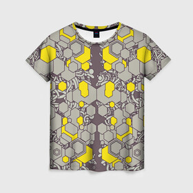 Женская футболка 3D с принтом абстракция киберпанк в Кировске, 100% полиэфир ( синтетическое хлопкоподобное полотно) | прямой крой, круглый вырез горловины, длина до линии бедер | абстракция | андроид | киберпанк | провода | робот | симметрия | шестигранники