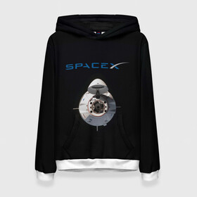 Женская толстовка 3D с принтом SpaceX Dragon 2 в Кировске, 100% полиэстер  | двухслойный капюшон со шнурком для регулировки, мягкие манжеты на рукавах и по низу толстовки, спереди карман-кенгуру с мягким внутренним слоем. | rocket | ship | space | spaceship | spacex | икс | корабль | космический | космос | ракета | спейс