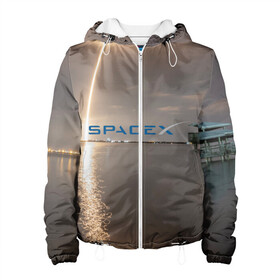 Женская куртка 3D с принтом SpaceX Dragon 2 в Кировске, ткань верха — 100% полиэстер, подклад — флис | прямой крой, подол и капюшон оформлены резинкой с фиксаторами, два кармана без застежек по бокам, один большой потайной карман на груди. Карман на груди застегивается на липучку | crew | dragon | falcon 9 | rocket | ship | space | spaceship | spacex | икс | корабль | космический | космос | ракета | спейс