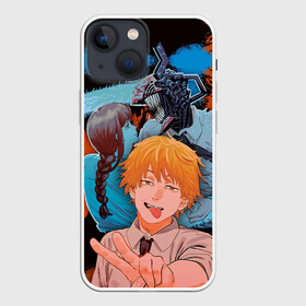 Чехол для iPhone 13 mini с принтом Дэндзи и Макима в Кировске,  |  | anime | blood | chainsaw man | demon | denji | devil | makima | monster | pochita | аниме | демон | дьявол | дэндзи | кровь | макима | монстр | почита | человек бензопила