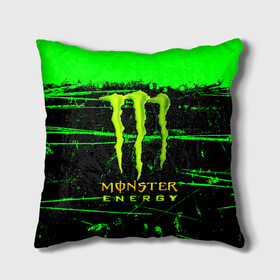 Подушка 3D с принтом MONSTER ENERGY NEON LOGO в Кировске, наволочка – 100% полиэстер, наполнитель – холлофайбер (легкий наполнитель, не вызывает аллергию). | состоит из подушки и наволочки. Наволочка на молнии, легко снимается для стирки | monster | monster energy | монстер | монстер енерджи | монстер енэрджи | монстер энерджи | неон | энергетик | энергетический напиток