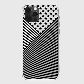 Чехол для iPhone 12 Pro с принтом Полосатый комбинированный узор в Кировске, силикон | область печати: задняя сторона чехла, без боковых панелей | звезды | комбинированный | молодежный | монохромный | полосатый | серый и черный | современный | черно белый