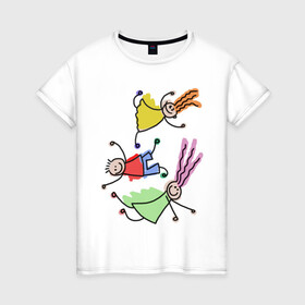 Женская футболка хлопок с принтом Веселые человечки. в Кировске, 100% хлопок | прямой крой, круглый вырез горловины, длина до линии бедер, слегка спущенное плечо | дети | иллюстрация | рисунок | человечки | юмор
