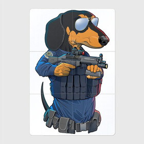 Магнитный плакат 2Х3 с принтом Опасная такса в Кировске, Полимерный материал с магнитным слоем | 6 деталей размером 9*9 см | автомат | арт | животное | зверь | оружие | пёс | рисунок | собака | спецназ | такса | человекоподобный