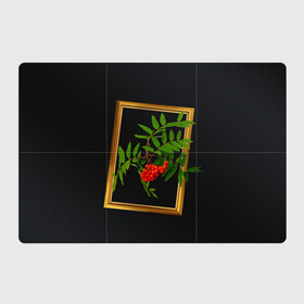 Магнитный плакат 3Х2 с принтом ягоды рябины в золотой раме в Кировске, Полимерный материал с магнитным слоем | 6 деталей размером 9*9 см | 3 сентября | костры рябин | осень | рябина | черный фон | ягоды