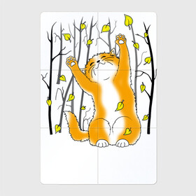 Магнитный плакат 2Х3 с принтом Осенний кот в Кировске, Полимерный материал с магнитным слоем | 6 деталей размером 9*9 см | cat art | животные | звери | кот | котик | коты | кошка | листья | осень