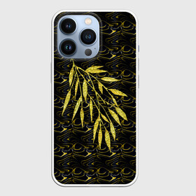Чехол для iPhone 13 Pro с принтом Золотые листья в Кировске,  |  | ветвь | ветка | веточка | вечерний | золотистый | золото | золотой | золотые | лист | листва | листочки | листья | паттерн | праздничный | темный | узор