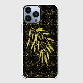Чехол для iPhone 13 Pro Max с принтом Золотые листья в Кировске,  |  | ветвь | ветка | веточка | вечерний | золотистый | золото | золотой | золотые | лист | листва | листочки | листья | паттерн | праздничный | темный | узор