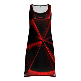 Платье-майка 3D с принтом Атомный неон в Кировске, 100% полиэстер | полуприлегающий силуэт, широкие бретели, круглый вырез горловины, удлиненный подол сзади. | красный | круг | неон | цвет | черный