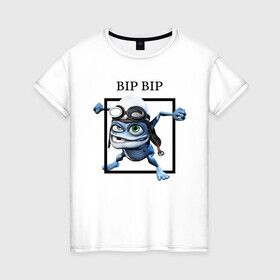 Женская футболка хлопок с принтом Crazy frog в Кировске, 100% хлопок | прямой крой, круглый вырез горловины, длина до линии бедер, слегка спущенное плечо | bip | crazy | crazy frog | frog | бип | крэйзи | крэйзи фрог | лягушка | сумасшедшая лягушка