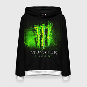 Женская толстовка 3D с принтом MONSTER ENERGY NEON | НЕОН в Кировске, 100% полиэстер  | двухслойный капюшон со шнурком для регулировки, мягкие манжеты на рукавах и по низу толстовки, спереди карман-кенгуру с мягким внутренним слоем. | Тематика изображения на принте: monster | monster energy | монстер | монстер енерджи | монстер енэрджи | монстер энерджи | неон | энергетик | энергетический напиток