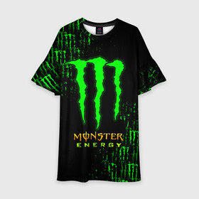 Детское платье 3D с принтом MONSTER ENERGY NEON | МОНСТЕР в Кировске, 100% полиэстер | прямой силуэт, чуть расширенный к низу. Круглая горловина, на рукавах — воланы | Тематика изображения на принте: monster | monster energy | монстер | монстер енерджи | монстер енэрджи | монстер энерджи | неон | энергетик | энергетический напиток