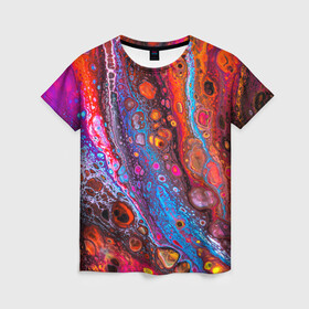 Женская футболка 3D с принтом Брызги на камнях в Кировске, 100% полиэфир ( синтетическое хлопкоподобное полотно) | прямой крой, круглый вырез горловины, длина до линии бедер | арт | искусство | красочность | психоделика | цвет