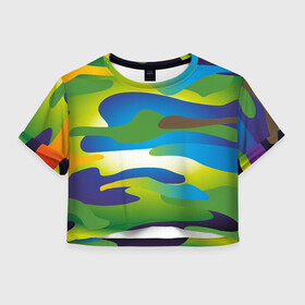 Женская футболка Crop-top 3D с принтом CAMOUFLAGE 2022  в Кировске, 100% полиэстер | круглая горловина, длина футболки до линии талии, рукава с отворотами | abstraction | colors | different | gradient | абстракция | пятна | радужный камуфляж | разноцветный camouflage | цвет