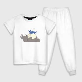Детская пижама хлопок с принтом Sleepy Totoro в Кировске, 100% хлопок |  брюки и футболка прямого кроя, без карманов, на брюках мягкая резинка на поясе и по низу штанин
 | ghibli | japan | nature | neigbor | neighbour | totoro | анимация | аниме | гибли | друг | животные | лес | милый | мир | миядзаки | мой сосед тоторо | мульт | мультфильм | природа | сосед | тоторо | хаяо | хранитель | япония