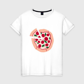 Женская футболка хлопок с принтом пицца и ломтик в Кировске, 100% хлопок | прямой крой, круглый вырез горловины, длина до линии бедер, слегка спущенное плечо | быстро | вкусно | еда | италия | кухня | пицца | тесто