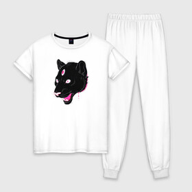Женская пижама хлопок с принтом Магическая Пантера в Кировске, 100% хлопок | брюки и футболка прямого кроя, без карманов, на брюках мягкая резинка на поясе и по низу штанин | Тематика изображения на принте: большая кошка | пантера | пантера арт | черная пантера
