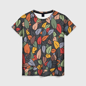 Женская футболка 3D с принтом Рисованная Осень в Кировске, 100% полиэфир ( синтетическое хлопкоподобное полотно) | прямой крой, круглый вырез горловины, длина до линии бедер | дерево | лес | листок | листопад | листья | осень