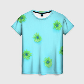 Женская футболка 3D с принтом Зеленые Цветочки в Кировске, 100% полиэфир ( синтетическое хлопкоподобное полотно) | прямой крой, круглый вырез горловины, длина до линии бедер | зеленые цветочки | маленькие цветочки | цветы