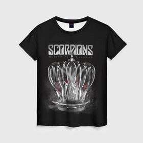 Женская футболка 3D с принтом SCORPIONS в Кировске, 100% полиэфир ( синтетическое хлопкоподобное полотно) | прямой крой, круглый вырез горловины, длина до линии бедер | chainge | forever | germany | grunge | king | metal | music | punk | return | rock | scorpions | wind | ветер | германия | гранж | корона | метал | панк | перемен | рок | скорпионс | хард рок