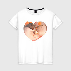 Женская футболка хлопок с принтом Мышиное сердце в Кировске, 100% хлопок | прямой крой, круглый вырез горловины, длина до линии бедер, слегка спущенное плечо | heart | love | mouse | mouse heart | mouse love | любовь | мыши | мышиная любовь | мышиное сердце | мышь | сердце | сердце мыши