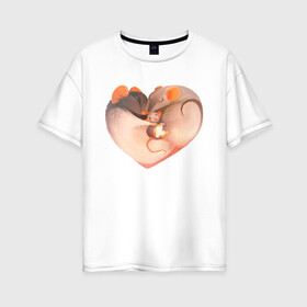 Женская футболка хлопок Oversize с принтом Мышиное сердце в Кировске, 100% хлопок | свободный крой, круглый ворот, спущенный рукав, длина до линии бедер
 | Тематика изображения на принте: heart | love | mouse | mouse heart | mouse love | любовь | мыши | мышиная любовь | мышиное сердце | мышь | сердце | сердце мыши