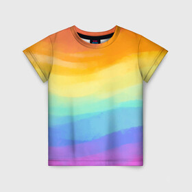 Детская футболка 3D с принтом РАДУЖНЫЕ ВОЛНЫ | RAINBOW WAVES (Z) в Кировске, 100% гипоаллергенный полиэфир | прямой крой, круглый вырез горловины, длина до линии бедер, чуть спущенное плечо, ткань немного тянется | color | paint | rainbow | rainbow waves | waves | волны | краска | радуга | радужная | радужные волны | цветная | яркая