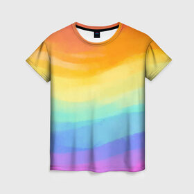 Женская футболка 3D с принтом РАДУЖНЫЕ ВОЛНЫ | RAINBOW WAVES (Z) в Кировске, 100% полиэфир ( синтетическое хлопкоподобное полотно) | прямой крой, круглый вырез горловины, длина до линии бедер | color | paint | rainbow | rainbow waves | waves | волны | краска | радуга | радужная | радужные волны | цветная | яркая