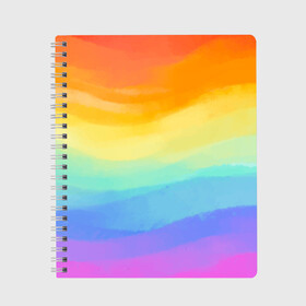 Тетрадь с принтом РАДУЖНЫЕ ВОЛНЫ | RAINBOW WAVES (Z) в Кировске, 100% бумага | 48 листов, плотность листов — 60 г/м2, плотность картонной обложки — 250 г/м2. Листы скреплены сбоку удобной пружинной спиралью. Уголки страниц и обложки скругленные. Цвет линий — светло-серый
 | color | paint | rainbow | rainbow waves | waves | волны | краска | радуга | радужная | радужные волны | цветная | яркая