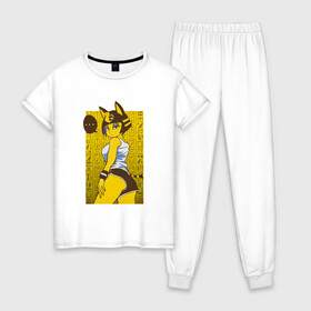 Женская пижама хлопок с принтом ankha waifu в Кировске, 100% хлопок | брюки и футболка прямого кроя, без карманов, на брюках мягкая резинка на поясе и по низу штанин | animal crossing | ankha | ankha waifu | furry | game | waifu | анка | фурри