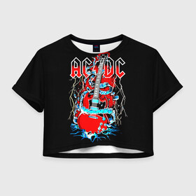 Женская футболка Crop-top 3D с принтом AC/DC гитара  в Кировске, 100% полиэстер | круглая горловина, длина футболки до линии талии, рукава с отворотами | ac dc | acdc | acdc ас дс | angus | back in black | highway to hell | mckinnon | you | австралийская | ангус янг | ас дс | асдс | блюз | в форме | гитара | группа | крис слэйд | метал | молния | музыка | певец | рок | рок н ролл | стиви янг