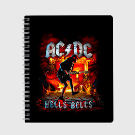 Тетрадь с принтом AC/DC HELLS BELLS в Кировске, 100% бумага | 48 листов, плотность листов — 60 г/м2, плотность картонной обложки — 250 г/м2. Листы скреплены сбоку удобной пружинной спиралью. Уголки страниц и обложки скругленные. Цвет линий — светло-серый
 | ac dc | acdc | acdc ас дс | angus | back in black | highway to hell | mckinnon | you | австралийская | ангус янг | ас дс | асдс | блюз | в форме | гитара | группа | крис слэйд | метал | молния | музыка | певец | рок | рок н ролл | стиви янг