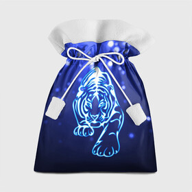 Подарочный 3D мешок с принтом Неоновый тигр в Кировске, 100% полиэстер | Размер: 29*39 см | cat | neon | new year | tiger | блеск | восточный гороскоп | год тигра | гороскоп | день рождения | дикие животные | дикий тигр | зверь | злой кот | кот | кошак | кошка | неоновый | новый год | подарок | сила