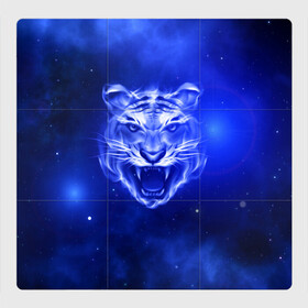 Магнитный плакат 3Х3 с принтом Космический тигр в Кировске, Полимерный материал с магнитным слоем | 9 деталей размером 9*9 см | cat | neon | new year | tiger | восточный гороскоп | год тигра | голова | день рождения | дикие животные | зверь | злой кот | злой тигр | кот | кошак | кошка | неоновый | новый год | огненный | оскал | подарок