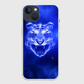 Чехол для iPhone 13 с принтом Космический тигр в Кировске,  |  | cat | neon | new year | tiger | восточный гороскоп | год тигра | голова | день рождения | дикие животные | зверь | злой кот | злой тигр | кот | кошак | кошка | неоновый | новый год | огненный | оскал | подарок