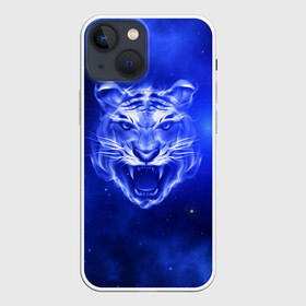 Чехол для iPhone 13 mini с принтом Космический тигр в Кировске,  |  | cat | neon | new year | tiger | восточный гороскоп | год тигра | голова | день рождения | дикие животные | зверь | злой кот | злой тигр | кот | кошак | кошка | неоновый | новый год | огненный | оскал | подарок