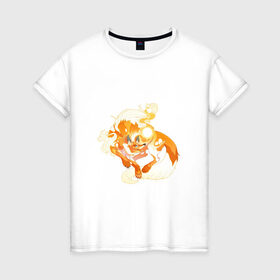 Женская футболка хлопок с принтом Солнечный волк в Кировске, 100% хлопок | прямой крой, круглый вырез горловины, длина до линии бедер, слегка спущенное плечо | арт | волк | искра | огонь | рисунок | солнечный зверь | солнце | фантастический зверь | фантастическое животное